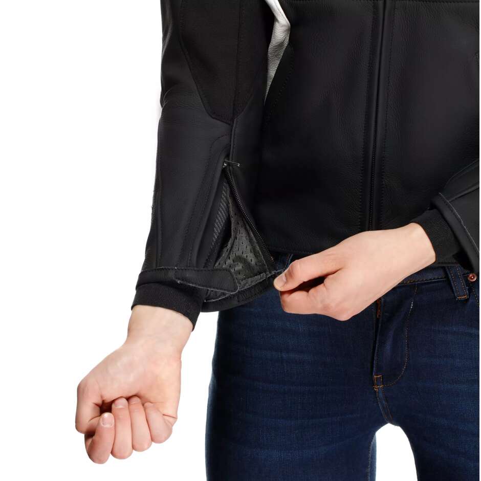 Dainese RACING 5 WMN Damen-Motorradjacke aus Leder # Schwarz Weiß
