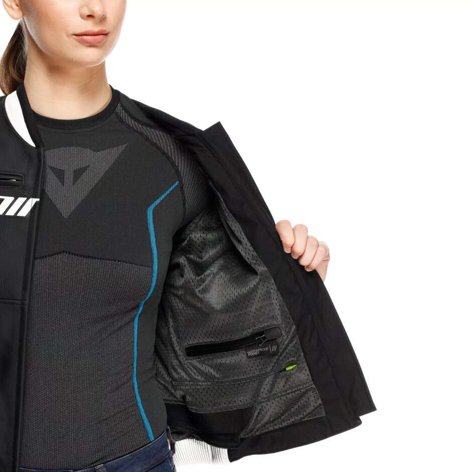 Dainese RACING 5 WMN Damen-Motorradjacke aus Leder # Schwarz Weiß