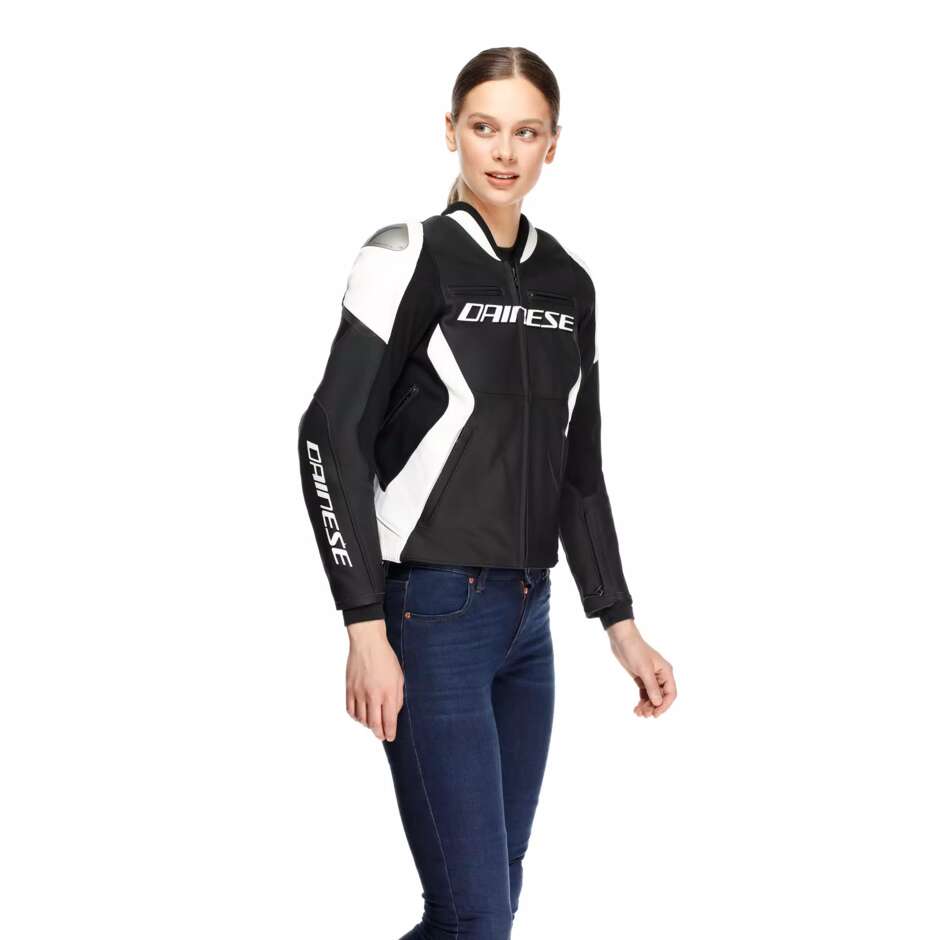 Dainese RACING 5 WMN Women's Leather Motorcycle Jacket # Black White