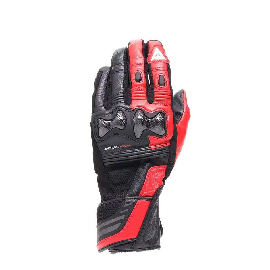 Dainese REACTO CARBON LANGE HANDSCHUHE Schwarz Lava Rot Leder Motorradhandschuhe