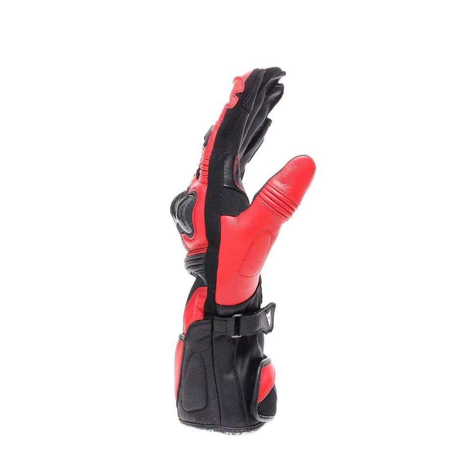 Dainese REACTO CARBON LANGE HANDSCHUHE Schwarz Lava Rot Leder Motorradhandschuhe