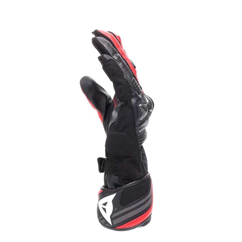 Dainese REACTO CARBON LANGE HANDSCHUHE Schwarz Lava Rot Leder Motorradhandschuhe