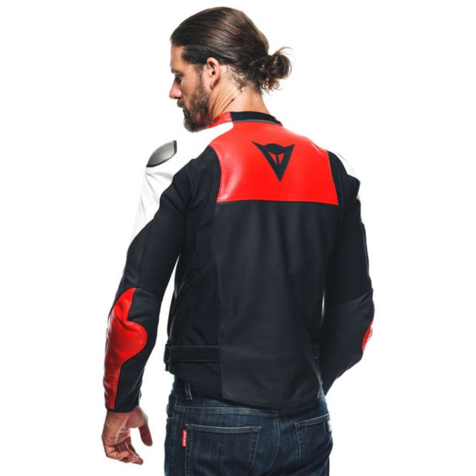 Dainese SPORTIVA Black Lava Red White Leather Motorcycle Jacket