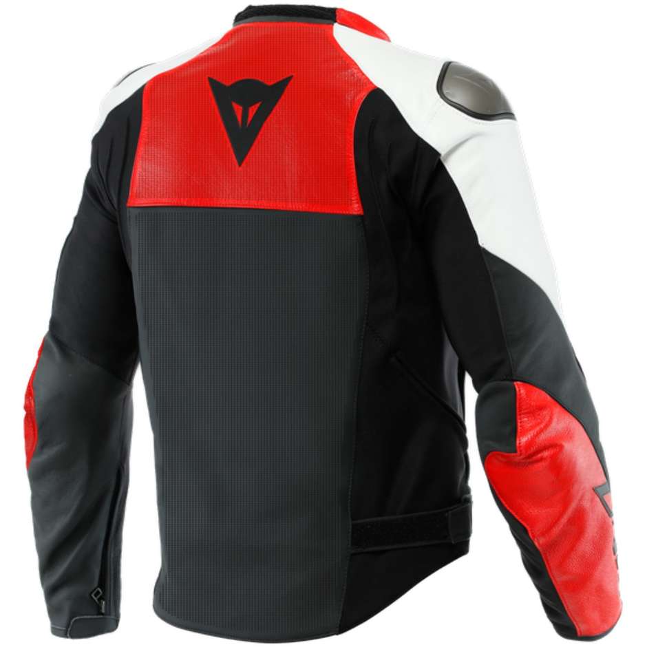 Dainese SPORTIVA Perforated Leather Motorcycle Jacket Black Lava Red White