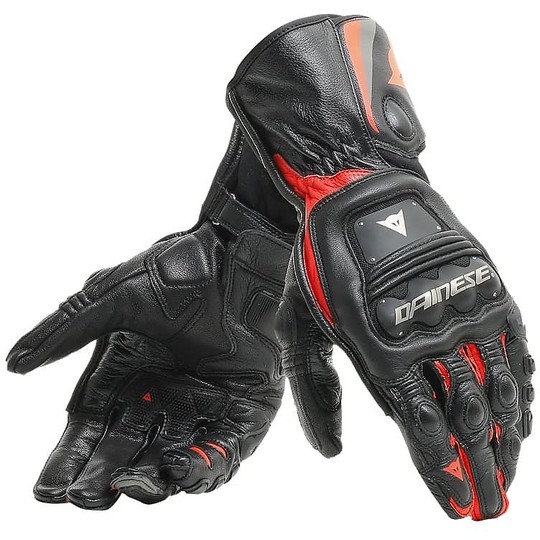 Dainese STEEL-PRO Racing Gants de moto en cuir noir rouge fluo