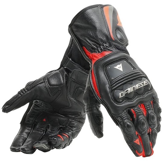 Dainese STEEL-PRO Racing Leather Gloves Black Red Fluo