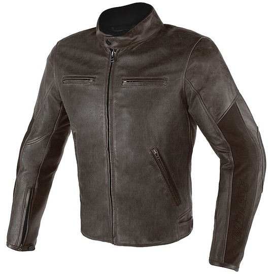 Dainese Stripes D1 Brown Trapezoidal Leather Jacket