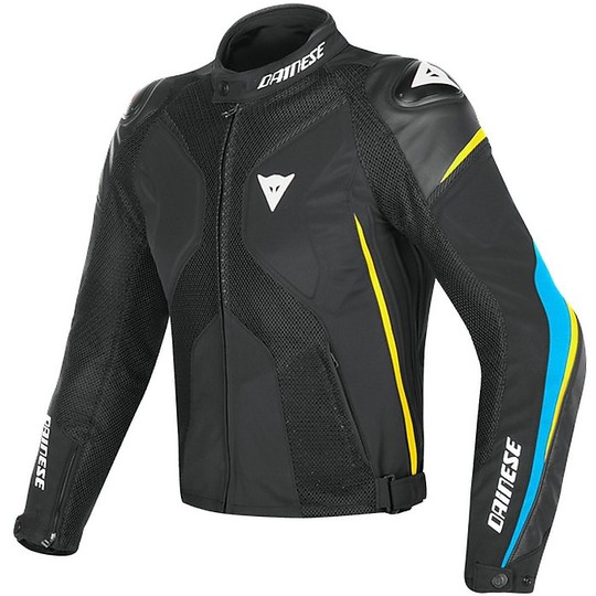 Dainese Super Rider D-Dry Fabric Motorcycle Jacket Black Blue Yellow Fluo