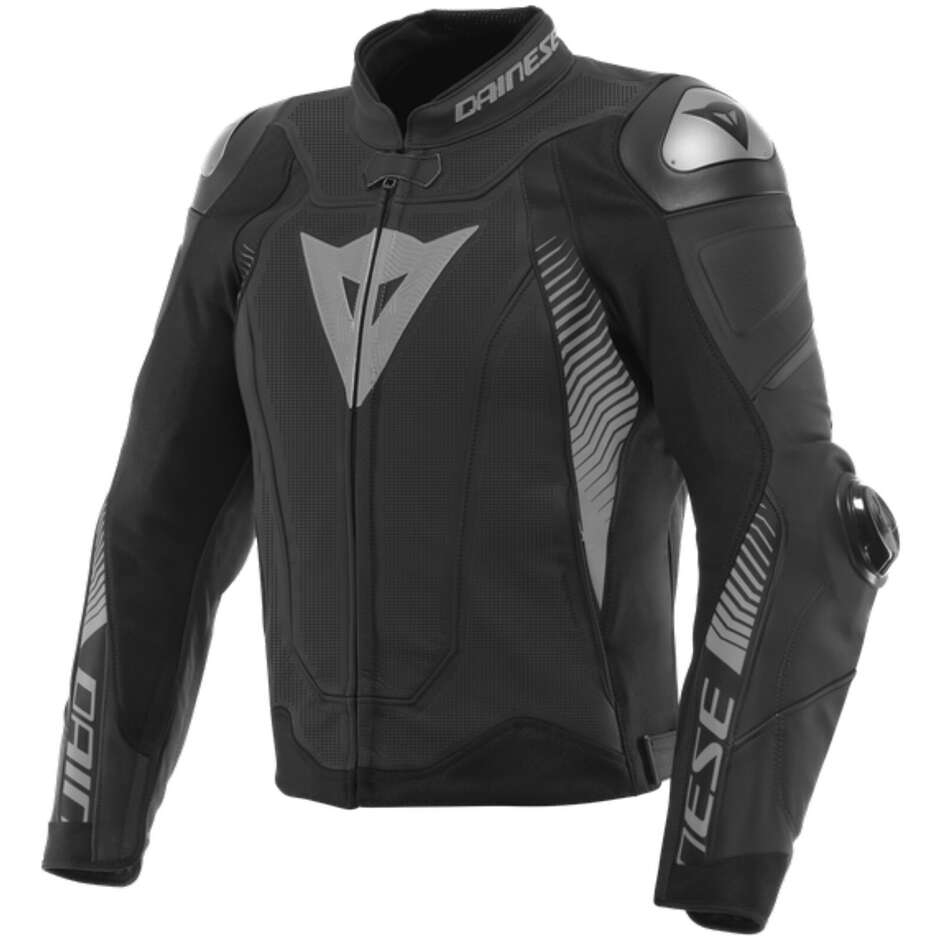 Dainese SUPER SPEED 4 Perforated Leather Motorcycle Jacket Matt Black Charcoal Gray