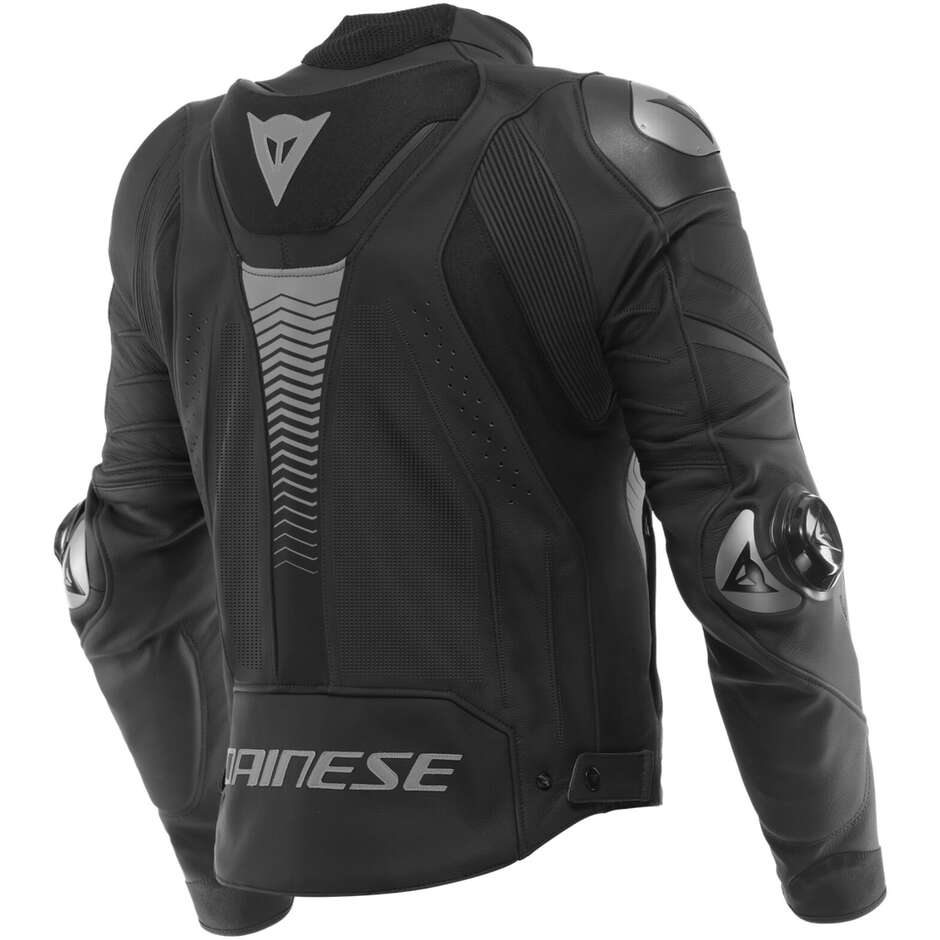 Dainese SUPER SPEED 4 Perforated Leather Motorcycle Jacket Matt Black Charcoal Gray
