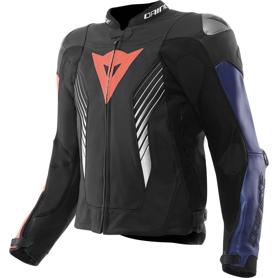 Dainese SUPER SPEED 5 Lederjacke Motorradjacke Schwarz Blau Rot Fluoreszierend