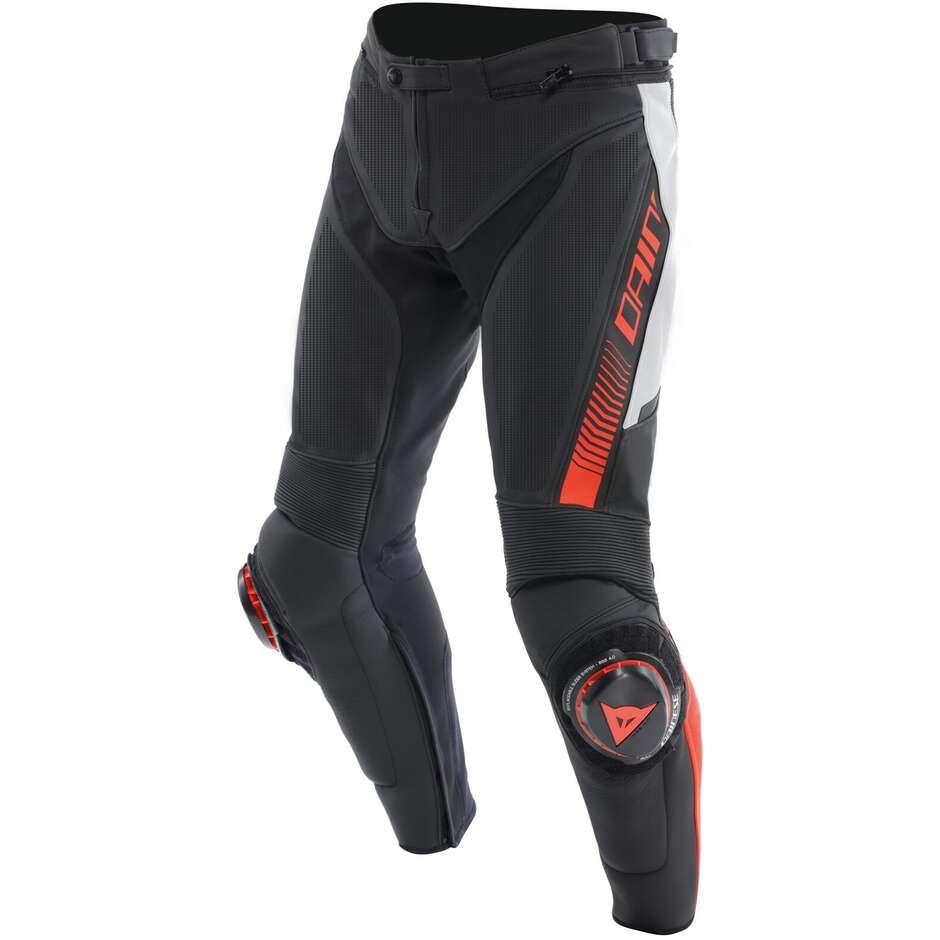 Dainese SUPER SPEED PERF Perforated Leather Motorcycle Pants. Black Black Red Fluo