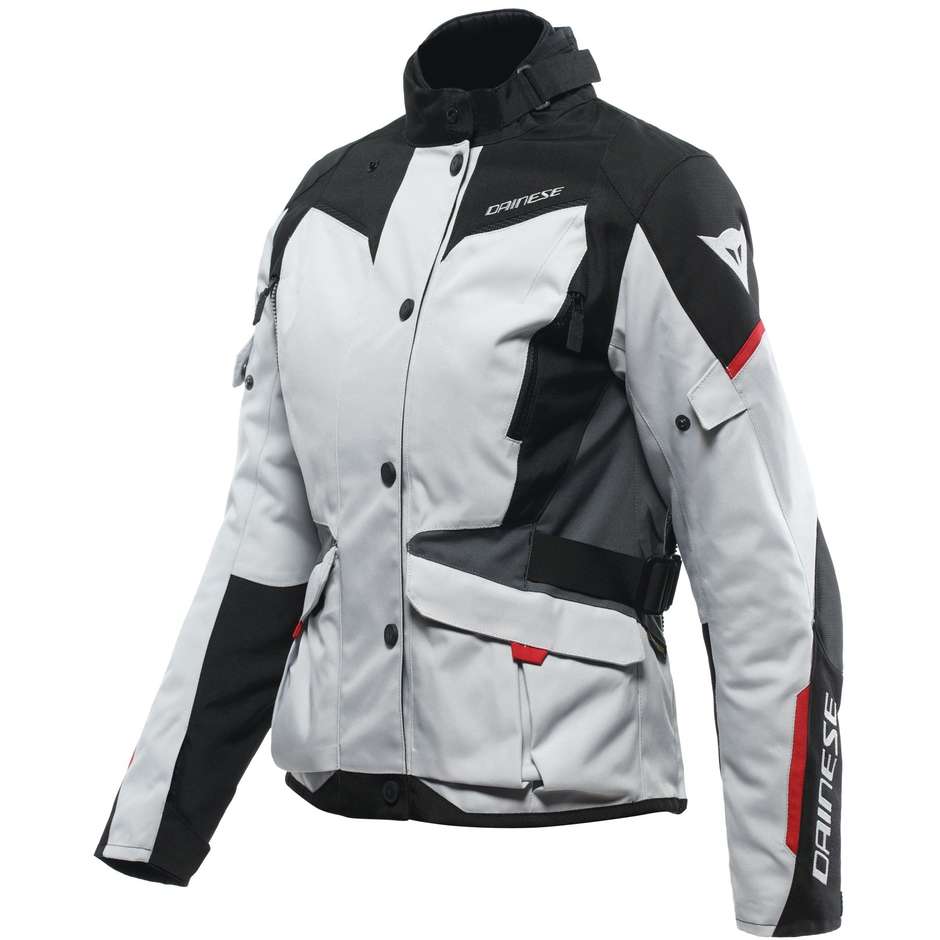 Dainese TEMPEST 3 D-DRY LADY Women's Motorcycle Jacket Ice Gray Black Lava Red