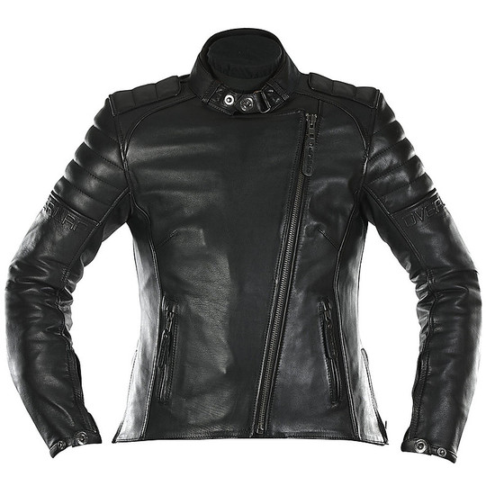 Damen-Motorradjacke aus TINA-Leder mit schwarzer Überlappung