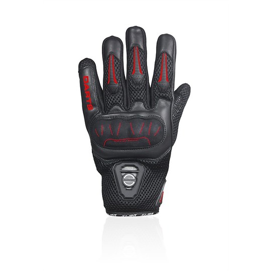 Darts Summer Motorcycle Gloves Leader and Red Leather Certified Black
