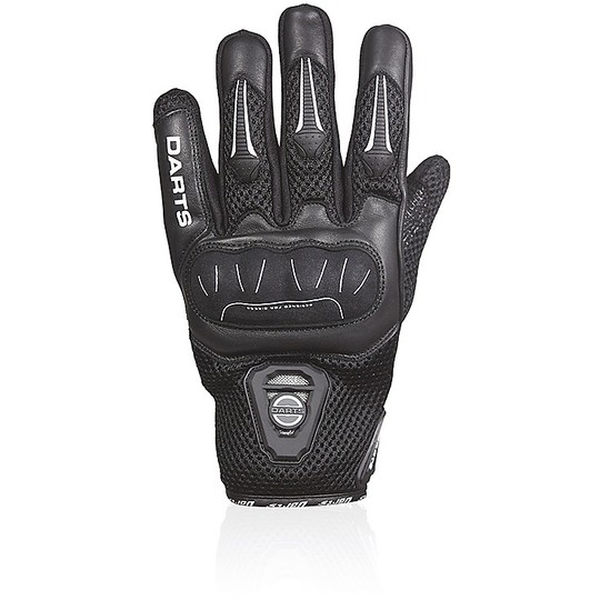 Darts Summer Motorcycle Gloves Leader and White Leather Certified Black