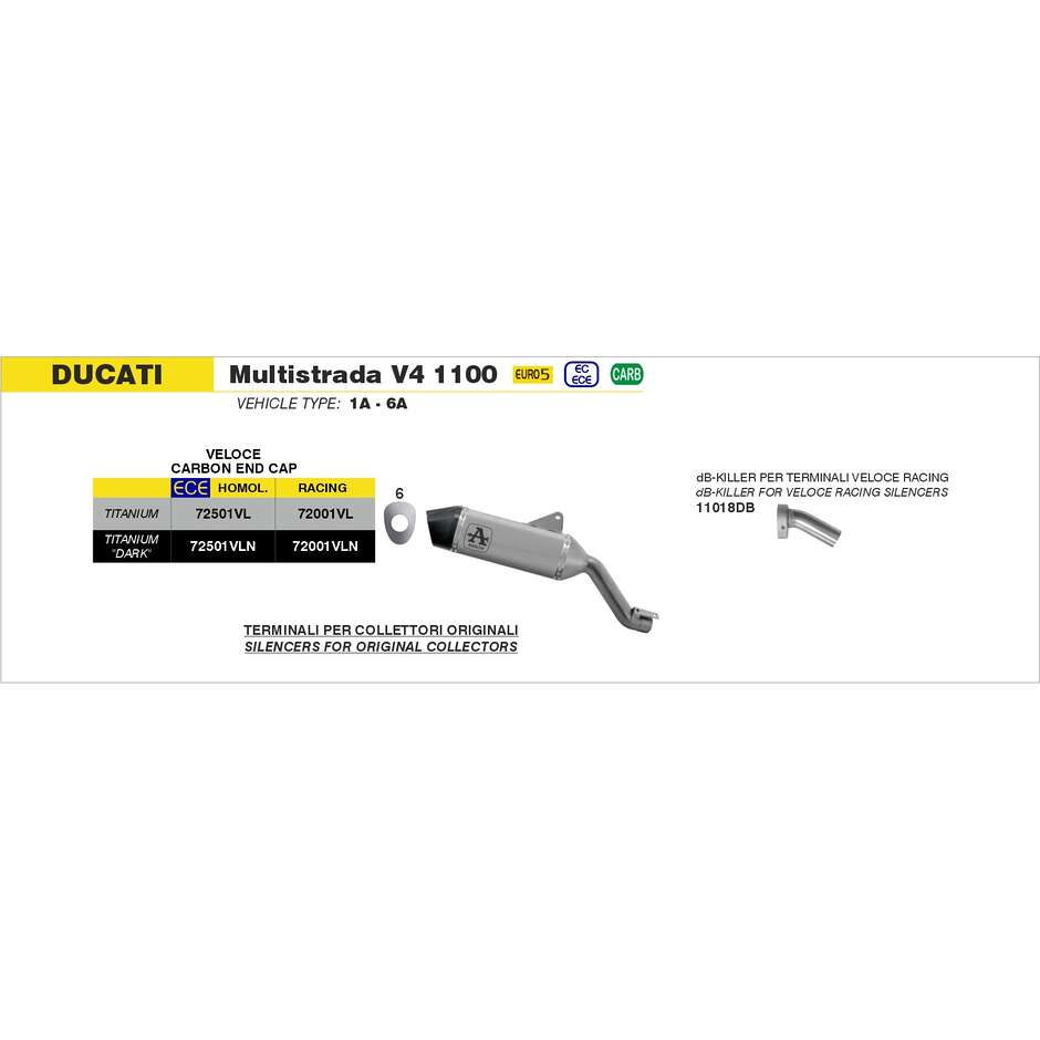 DB-Killer pour échappement Veloce 38 mm Ducati Multistrada V4 1100 2021/2024
