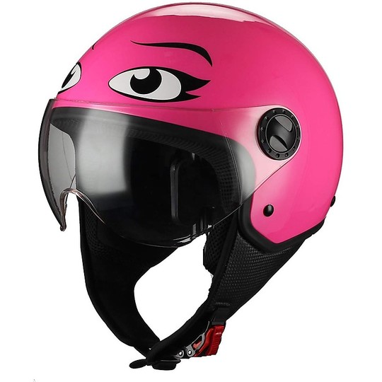 Demi-Jet Motorcycle Helmet BHR 801 Eyes Pink Domed Visor