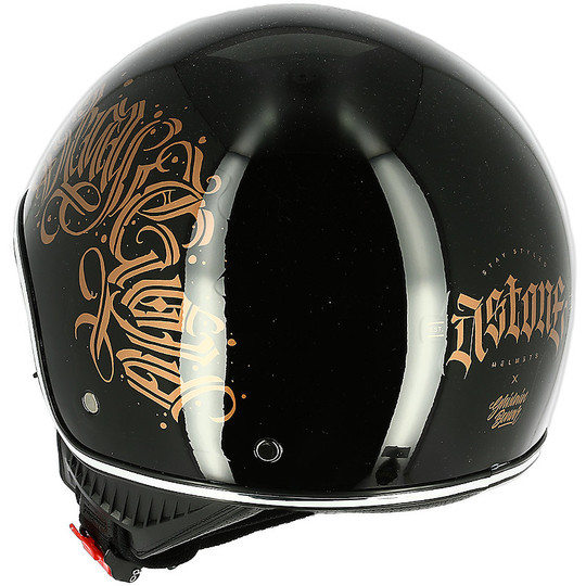 Demi Jet Motorcycle Helmet Custom Astone MINIJET 66 Black Glossy Letters