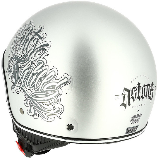 Demi Jet Motorcycle Helmet Custom Astone MINIJET 66 Dirty Silver Thrills