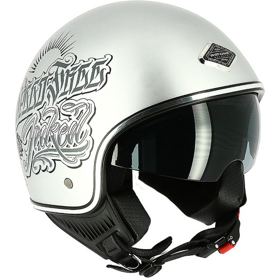 Demi Jet Motorcycle Helmet Custom Astone MINIJET 66 Dirty Silver Thrills