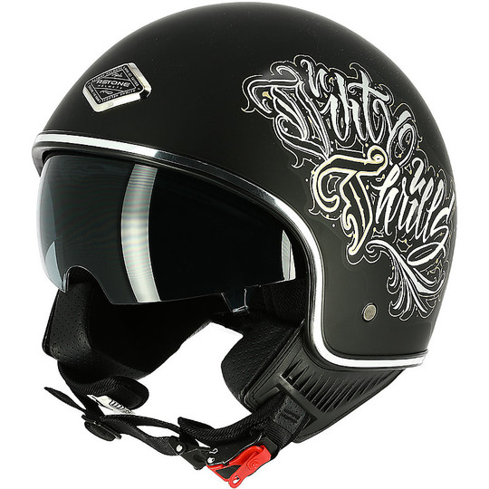 Demi Jet Motorcycle Helmet Custom Astone MINIJET 66 Dirty Thrills Matt Black