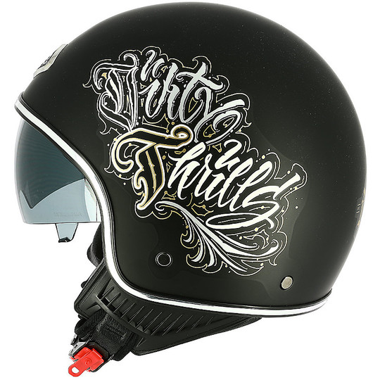 Demi Jet Motorcycle Helmet Custom Astone MINIJET 66 Dirty Thrills Matt Black