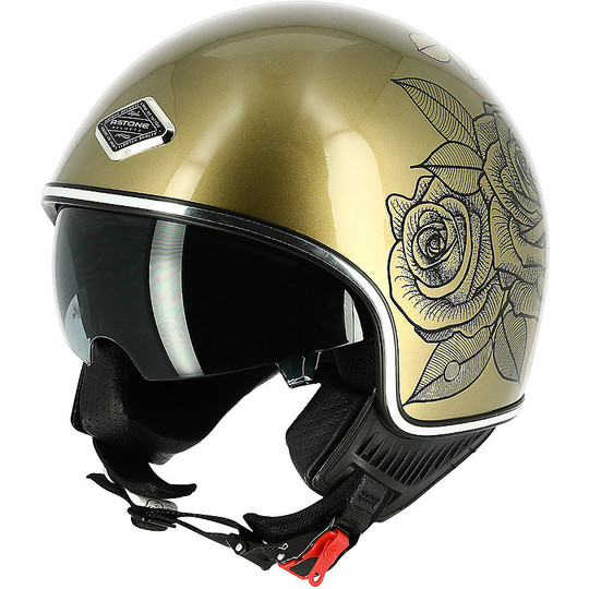 Demi Jet Motorcycle Helmet Custom Astone MINIJET 66 Gold Roses