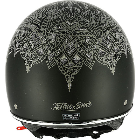 Demi Jet Motorcycle Helmet Custom Astone MINIJET 66 Mandala Matte Black
