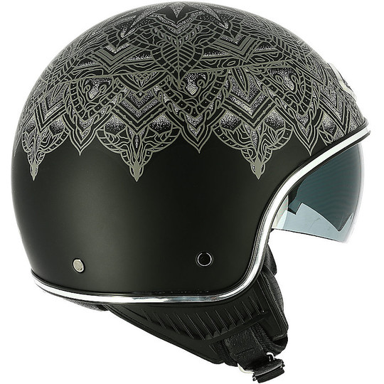 Demi Jet Motorcycle Helmet Custom Astone MINIJET 66 Mandala Matte Black