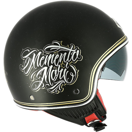 Demi Jet Motorcycle Helmet Custom Astone MINIJET 66 Memento Mori Matt Black