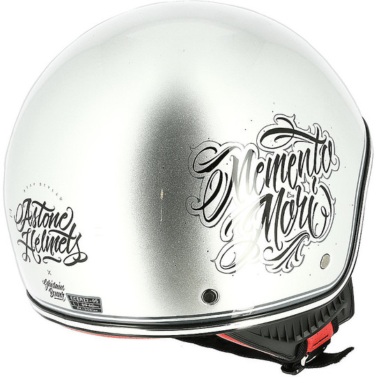 Demi Jet Motorcycle Helmet Custom Astone MINIJET 66 Memento Mori Silver
