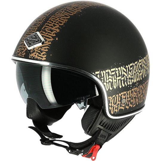Demi Jet Motorcycle Helmet Custom Astone MINIJET 66 Tattoo Abstract Cali Matte Black
