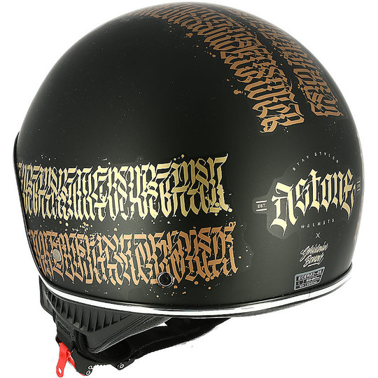 Demi Jet Motorcycle Helmet Custom Astone MINIJET 66 Tattoo Abstract Cali Matte Black