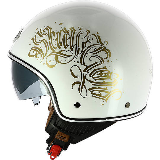Demi Jet Motorcycle Helmet Custom Astone MINIJET 66 White Letters Polished
