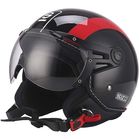 Demi-Jet Motorcycle Helmet Domed BHR Sparco SP501 Black Red Visor