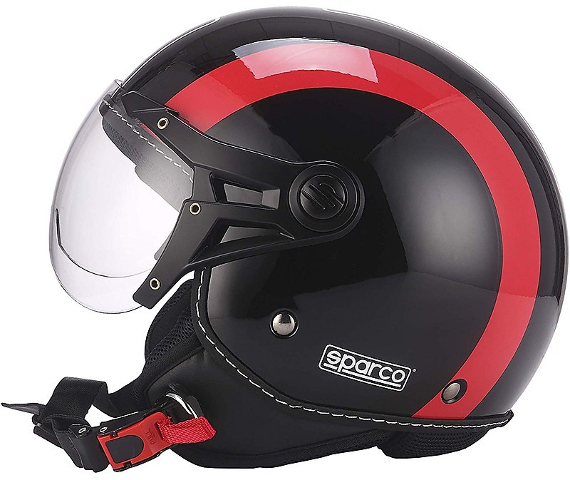 Demi-Jet Motorcycle Helmet Domed BHR Sparco SP501 Black Red Visor For Sale  Online 