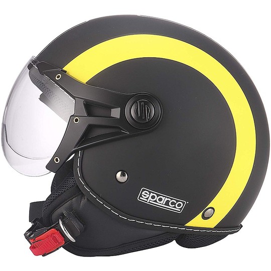 Demi-Jet Motorcycle Helmet Domed BHR Sparco SP501 Black Yellow Visor
