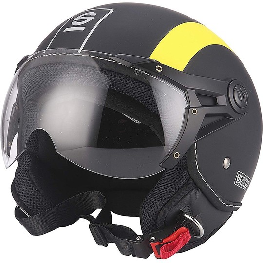 Demi-Jet Motorcycle Helmet Domed BHR Sparco SP501 Black Yellow Visor