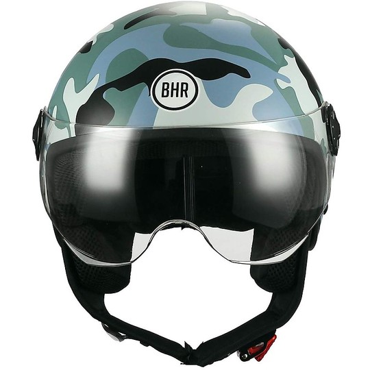 Demi-Jet Motorcycle Helmet Domed Visor BHR 801 Camouflage Gray