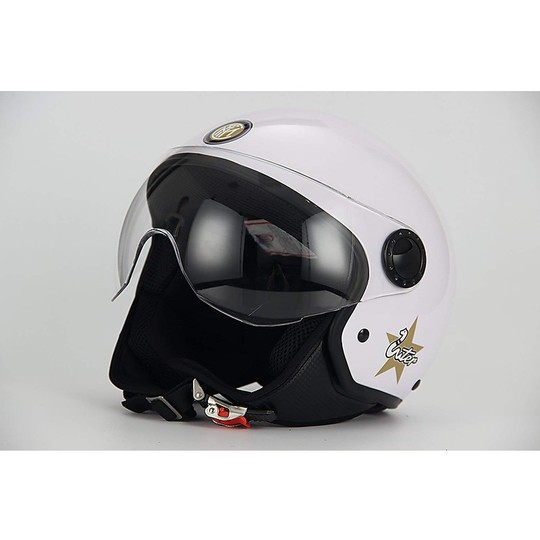 Demi-Jet Motorcycle Helmet Domed Visor BHR 801 Inter White