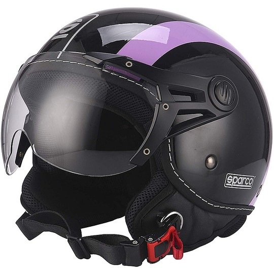 Demi-Jet Motorcycle Helmet Domed Visor BHR Sparco SP501 Black Purple