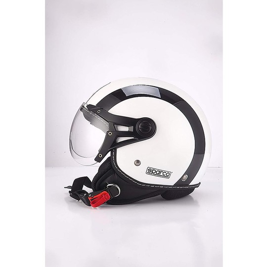 Demi-Jet Motorcycle Helmet Domed Visor BHR Sparco SP501 White Black
