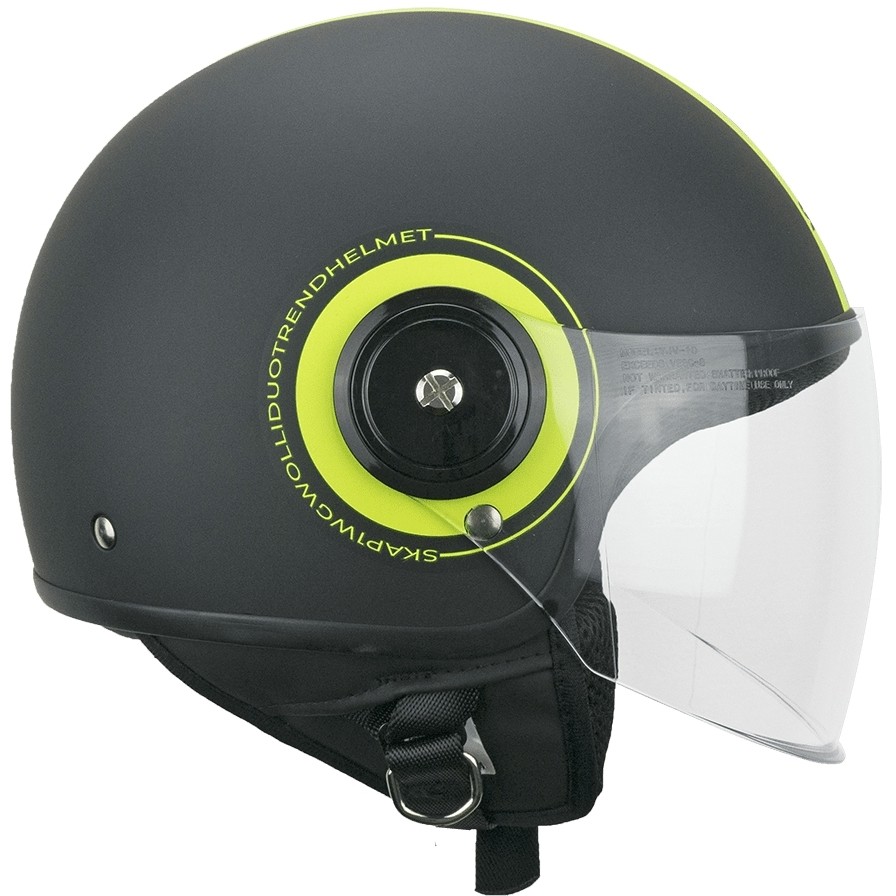 Demi-Jet Motorcycle Helmet Ska-P 1WG WOLLI DUO Long Visor Black Yellow Fluo Matt