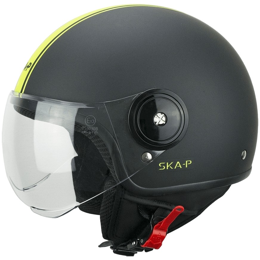 Demi-Jet Motorcycle Helmet Ska-P 1WG WOLLI DUO Shaped Visor Graphite Black Matt Fluo Yellow