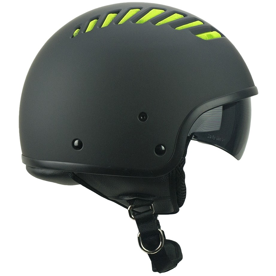 Demi-Jet Ska-P 1T TIKI MONO motorcycle helmet Matt Black Yellow Network