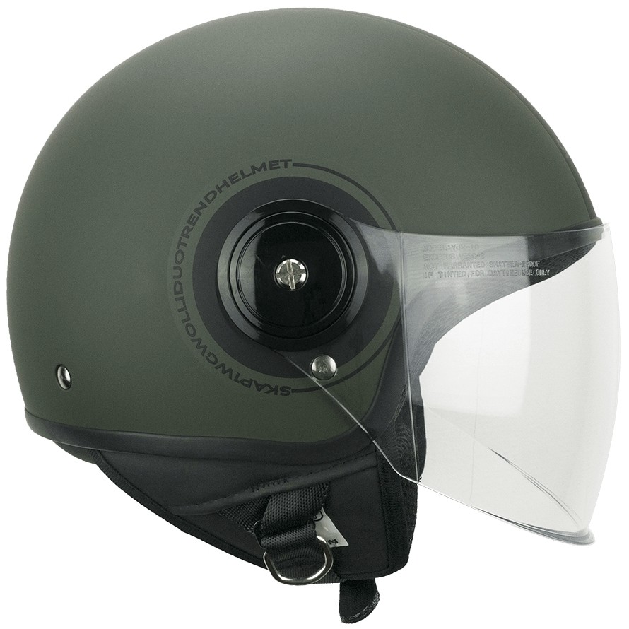 Demi-Jet Ska-P 1WG WOLLI DUO Motorcycle Helmet Matte Black Green Long Visor