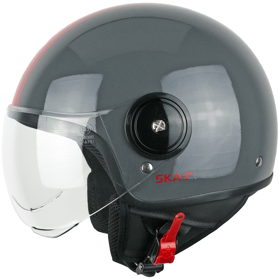 Demi-Jet Ska-P 1WG WOLLI DUO Motorcycle Helmet Red Graphite Shaped Visor