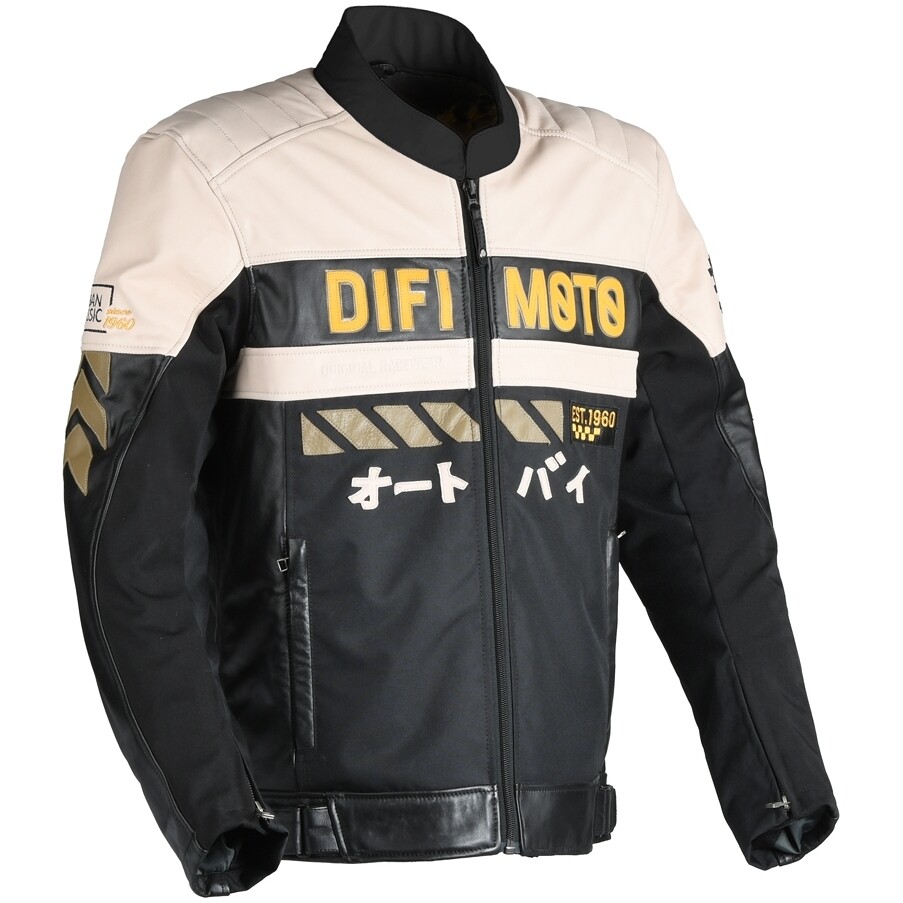 DIFI Iconic Black Beige Motorcycle Jacket