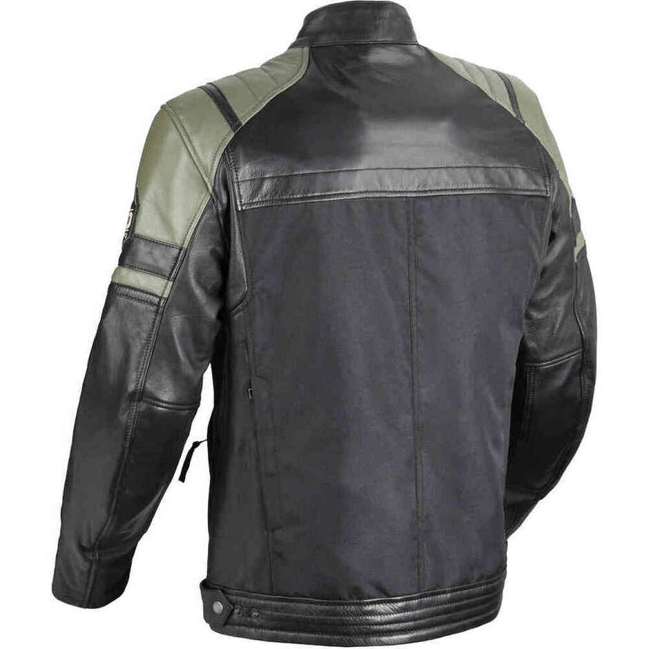 DIFI Memphis Black Green Leather and Fabric Motorcycle Jacket